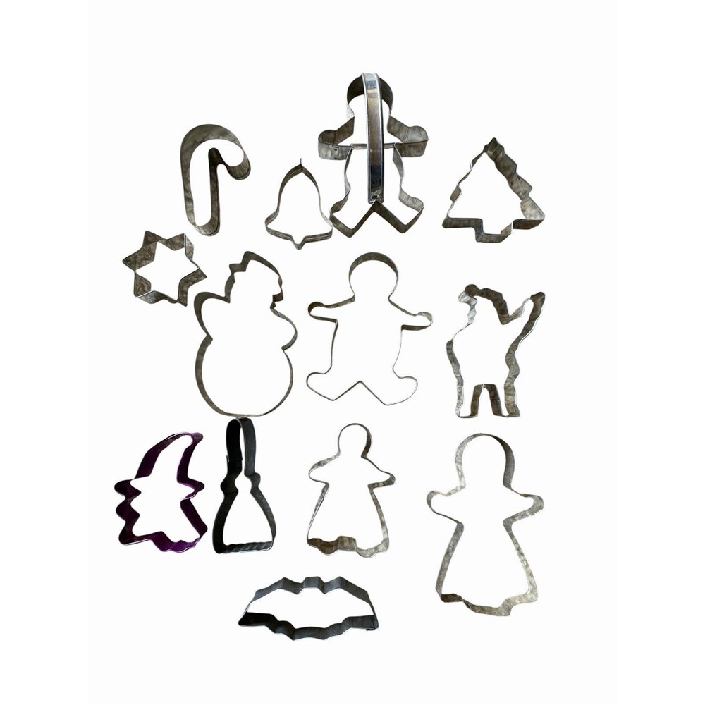 Bundle 13 Holiday Cookie Cutters Metal Christmas & Halloween Variety